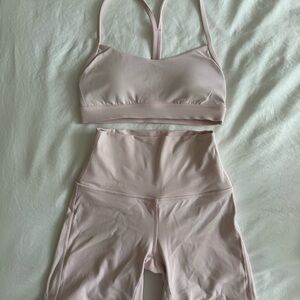 lululemon athletica strawberry milkshake sports bra and biker short set